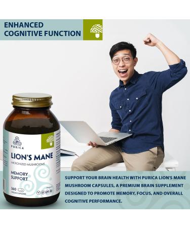 PURICA Lion's Mane Mushroom Capsules 360 Count - Enhanced Cognitive Support Organic Brain Health Supplement for Memory & Focus 360 count (Pack of 1) - Buy Online on GoSupps.com