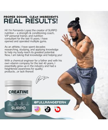 SURPO Micronized Creatine Monohydrate Powder - 300g | Pure Unflavored Gluten-Free & Non-GMO | 60 Servings for Muscle Recovery & Growth | International Shipping Available - Buy Online on GoSupps.com