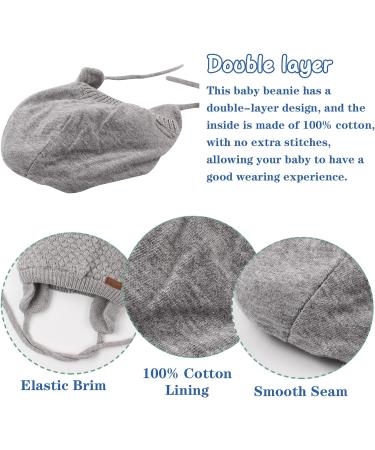 XIAOHAWANG Baby Earflap Beanie Hat - Soft Knit Boy Girl Infant Toddler Hats (Gray, 6-18 Months) - Buy Online on GoSupps.com