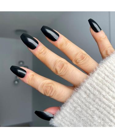 TEN NAILS 24pcs Ballerina False Nails Fake Coffin Long Tips 12 Sizes with Glue (Pretty Glossy Black) - Buy Online on GoSupps.com