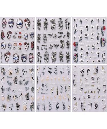 JMEOWIO 6 Sheets 3D Embossed Spring Flower Nail Art Stickers Decals Self-Adhesive 5D Colorful Summer Floral Nail Supplies Nail Art Design Decoration Accessories - Buy Online on GoSupps.com