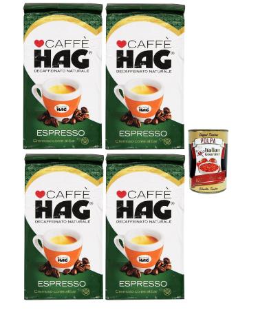 Hag - Caff Macinato D ecaffeinato Gusto Espresso Caf d caf in avec un ar me intense et le go t d'une grande personnalit 4x 250g + Italian Gourmet polpa 400g