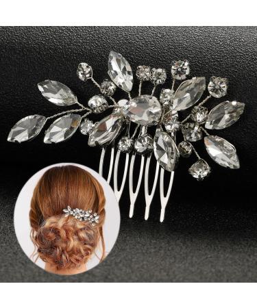 Bridal Bride Hair Accessories Alloy Leaf Hair Pin Wedding Hair Piece Rhinestone Pins for Women Mother of Bride Handmade Comb Silver Hair Accessories for Wedding and Party - Buy Online on GoSupps.com