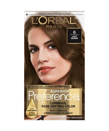 L'Oreal Paris Superior Preference Fade-Defying + Shine Permanent Hair Color  6 Light Brown  Pack of 1  Hair Dye 6 Light Brown 1 Count (Pack of 1)