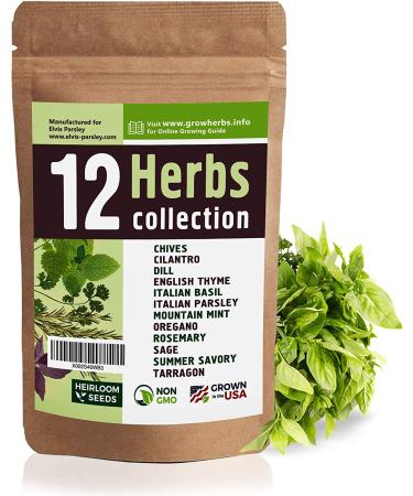 12 Culinary Herb Seeds Variety - USA Grown for Indoor and Outdoor Gardens | Heirloom and Non-GMO Seeds Including Basil, Parsley, Cilantro, Mint, Chives, Thyme, Oregano, Tarragon, Dill, Rosemary, Sage & More - Buy Online on GoSupps.com