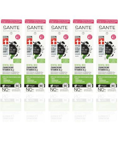 SANTE Vitamin B12 Toothpaste (5 x 75 ml) - Organic Vegan Fluoride Toothpaste with Sage & Lemon Flavor | Natural Cosmetics for Healthy Teeth - Buy Online on GoSupps.com