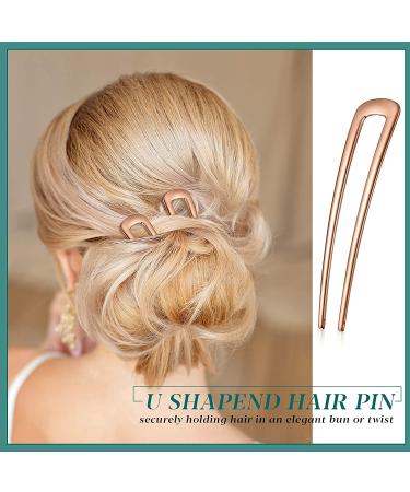 6-Piece Rose Gold U-Shaped Hairpins for Women and Girls - French Hair Pin Fork Sticks for Updo Chignon Buns - Buy Online on GoSupps.com