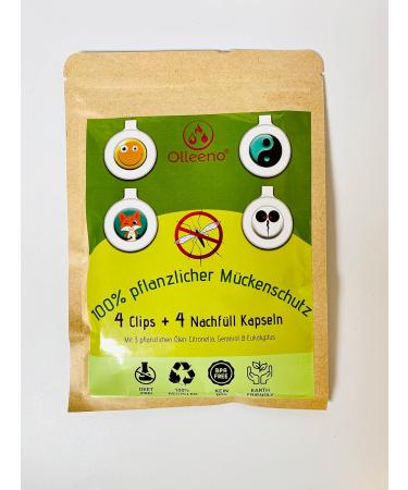 Olleno Anti-Mosquito Clip - 4 Clips + 4 Refill Capsules | Purely Vegetable Insect Protection | Eco-Friendly BPA-Free | 20 Days of Outdoor Defense for Kids & Adults - Buy Online on GoSupps.com