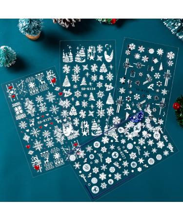 4 Sheets Christmas Nail Art Stickers 5D Embossed Snowflake Nail Decals Self-Adhesive Nail Stickers with Tweezers DIY Christmas Nail Design Decoration for Women Girls Style1 - Buy Online on GoSupps.com