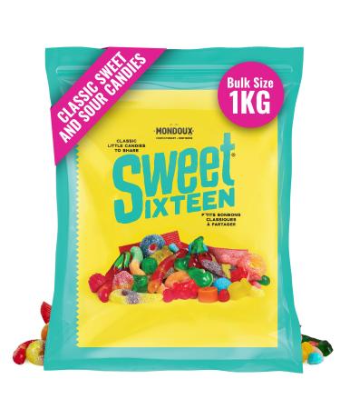 Sweet Sixteen Original Candy Classic Mix of Sweet and Sour-Coated Gummies 1kg per Pack Peanut & Nut-Free Candies Soft Chewy and Always Fresh 1 kg - (Pack of 1)