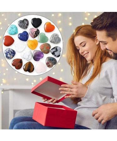20 Piece Gemstone Heart Set | Crystals for Meditation Chakra Healing & Reiki - Amethyst Rose Quartz Moonstone | Gift Box & Velvet Bag Included - Buy Online on GoSupps.com