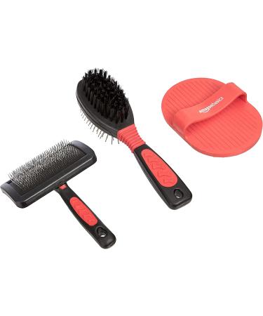 Amazon Basics 8-Piece Pet Grooming Set - Red | Complete 8-in-1 Pet Brush & Grooming Kit - Buy Online on GoSupps.com