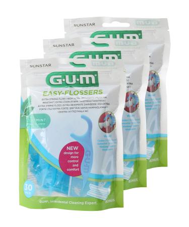 GUM Easy Flosser dental floss with holder 30 pieces value pack of 3 (3x 30 pieces)