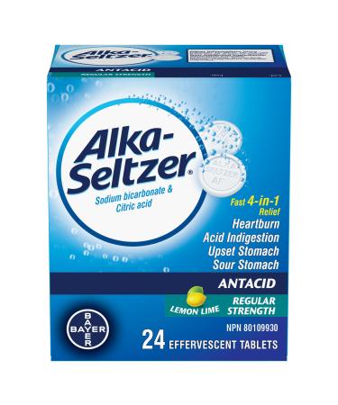 Alka-Seltzer Antacid Heartburn Relief Effervescent Tablets - Antacid Tablets For Heartburn Acidity Upset Stomach Sodium Bicarbonate And Citric Acid Lemon Lime Flavour 24 Effervescent Tablets