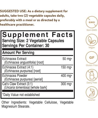 Solgar Echinacea & Cat's Claw Complex - 60 Vegetable Capsules for Immune Support - Buy Online on GoSupps.com
