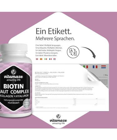 Skin Complex with Biotin Collagen & Hyaluron - 90 Capsules | Dietary Supplement for Skin Hair & Bones | Made in Germany - Buy Online on GoSupps.com
