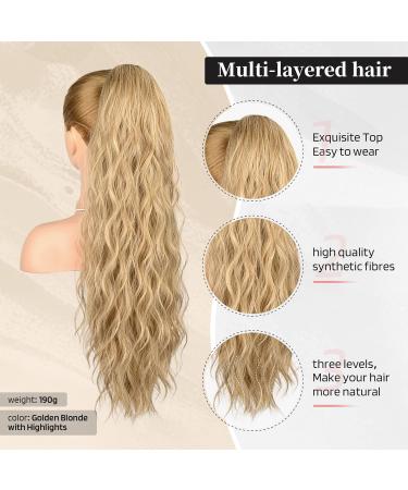 FLUFYMOOZ 26 Inch Golden Blonde Ponytail Extension - Long Curly Wavy Drawstring Hairpiece for Women - Buy Online on GoSupps.com