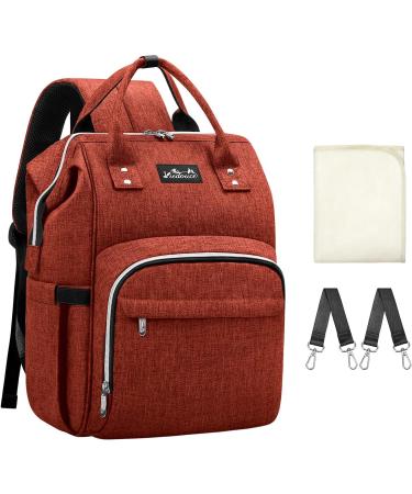 Viedouce Baby Diaper Backpack - Waterproof Oxford Large Capacity Bag with Diaper Support & Stroller Belts - Multifunctional Brick Red - Buy Online on GoSupps.com