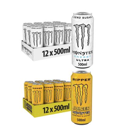 Monster Energy Drinks 12 Pack 500ml (12 Cans Ultra White & 12 Cans Ripper) - By Shop 4 Less