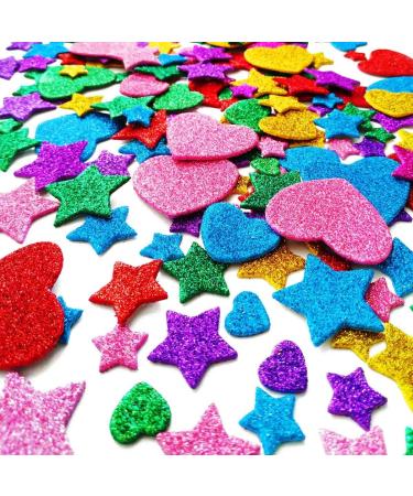 Colorful Glitter Foam Stickers - 260 Self-Adhesive Stars & Mini Hearts for Kids Crafts, Cards, Decor - Buy Online on GoSupps.com