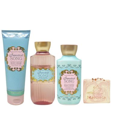 Bath & Body Works Sweetest Song Trio Gift Set - Body Cream Body Wash and Body Lotion - with a Himalayan Salts Springs Bar Soap - Full Size