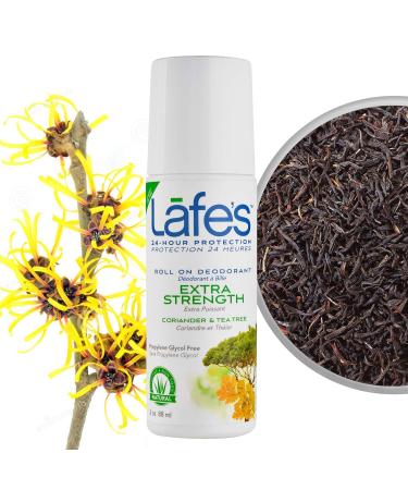 Lafe's Natural Deodorant | 3oz Roll-On Aluminum Free Natural Deodorant for Men & Women | Paraben Free & Baking Soda Free with 24-Hour Protection | Extra Strength - Coriander & Tea Tree - Buy Online on GoSupps.com