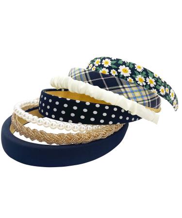 MEFINESHOW 7PK Different Fashion Headbands for Women Non Slip Flower Headband Cute Pearl Headbands for Girls Vintage Wide Headband for Women Bandana Hair Accessories Set (Black) - Buy Online on GoSupps.com
