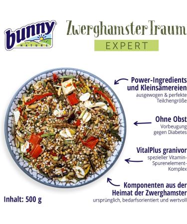 Bunnynynature Dwarf Hamster Dream Expert 500g - Vet-Recommended Sole Feed with Small Seeds & Mealworms - No Extrudate or Pellets - International Shipping Available - Buy Online on GoSupps.com