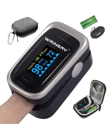 WRINERY Oxygen Saturation Monitor Pulse Oximeter Fingertip Oxygen Monitor O2 Saturation Monitor OLED Portable Oximetry with Batteries Lanyard (Royal Black-Silver)