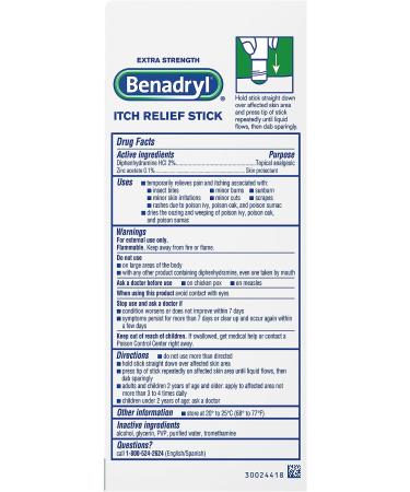 Benadryl Extra Strength Itch Relief Stick 0.47 fl. oz - Fast Relief for Outdoor Itches & Pain with Diphenhydramine & Zinc Acetate - Buy Online on GoSupps.com