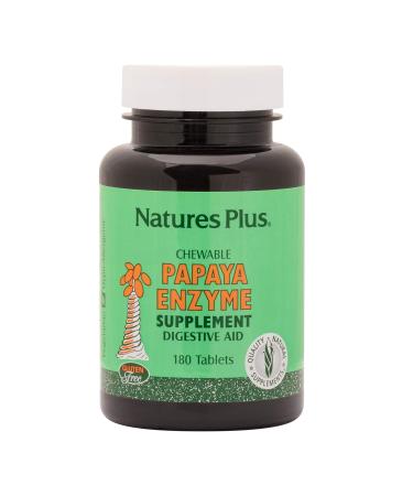 NaturesPlus Papaya Enzyme - 180 Chewable Tablets - Digestive Aid Supplement with Amylase & Protease - Helps Reduce Gas Bloating Stomach Upset & Discomfort - Vegan Gluten Free - 180 Servings 180 Tablets