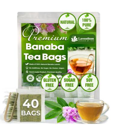 Lavendium Premium 40 Banaba Leaf Tea Bags 100% Natural & Pure from Banaba Leaves. Loose Leaf Banaba Herbal Tea. Made with Natural Tea Bags No Sugar No Caffeine No Gluten Vegan.