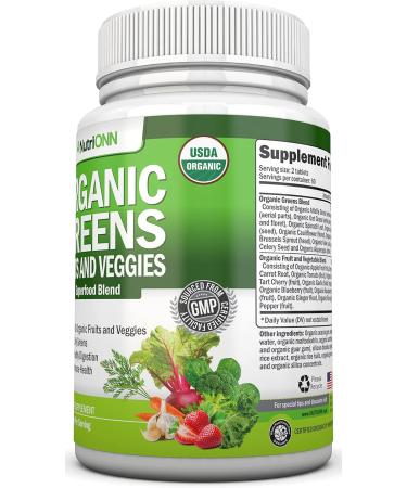 Organic Super Greens Capsules - Fruit And Vegetable Supplements - 120 Count - 28 USDA Organic & Vegan Premium Ingredients - Superfood Blend For Immune Health Digestion & Energy - Whole Food Vitamins - Buy Online on GoSupps.com