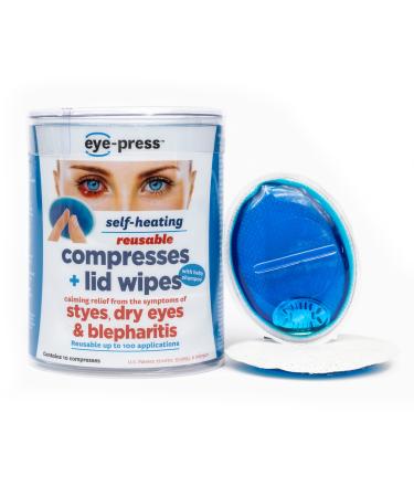 eye-press Self Heating Eye Compress and Lid Wipes Stye Treatment Dry Eyes Chalazia Blepharitis and Post Eye Surgery Relief Soothing Moist Heat and Cleansing 10 Reusable Eye Pads 10 Count (Pack of 1)
