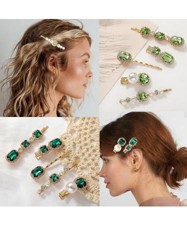 10 Vintage Rhinestone Decorative Hair Pins - Handmade Green Crystal Barrettes and Bobby Pins for Women - Buy Online on GoSupps.com
