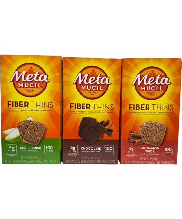 Metamucil Psyllium Fiber Thins Bundle with ThisNThat Tip Card - Apple Crisp, Cinnamon Spice, Chocolate | Digestive Health Support - Buy Online on GoSupps.com