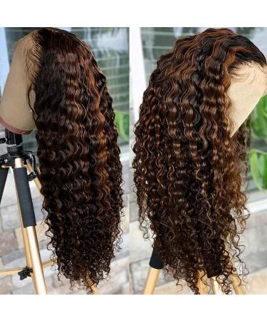 Super idol Highlight Ombre Deep Wave Lace Front Wigs Human Hair Brazilian 150% Density P1B/30 Colored Lace Front Wigs for Black Women Pre plucked with Baby Hair Free Part 16 inch(16 Inch  1B/30 Highlight Wig) 16 Inch 1B/...