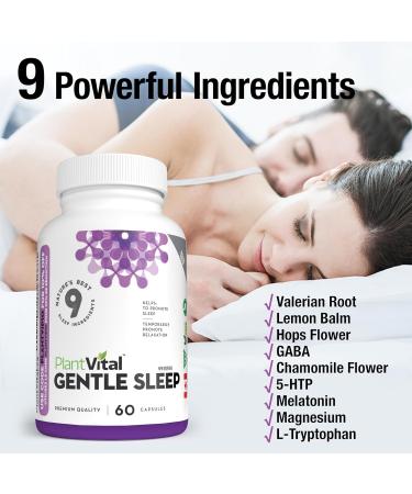 PlantVital Gentle Sleep Aid - Melatonin GABA Valerian Root Chamomile Lemon Balm L Tryptophan - Herbal Natural Sleeping Pills for Adults Better Sleep Relaxation Sleep Support - 60 Capsules 60 count (Pack of 1) - Buy Online on GoSupps.com