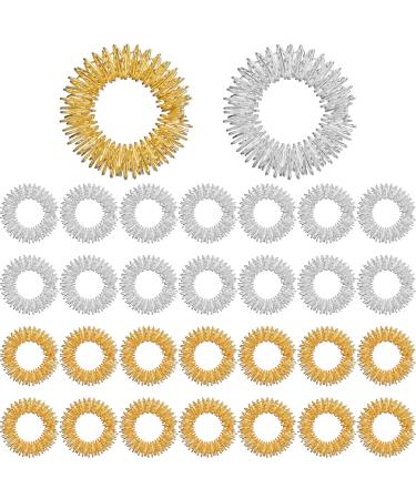 30 Pieces Spiky Sensory Finger Rings, Spiky Finger Ring/Acupressure Ring Set for Teens, Adults, Silent Stress Reducer and Massager, Gold and Silver (2.5 cm/ 0.98 Inch)