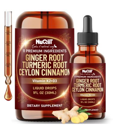 11in1 Liquid Ginger Extract with Vitamin D3 Vitamin K2 Turmeric Ceylon Cinnamon Berberine Extract Garlic Black Pepper - Drops Extract - 1 FL Oz - 2 Month Supply