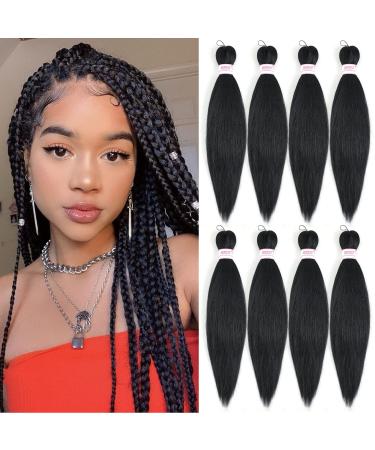 Pre Stretched Braiding Hair 24 Inch 8 Packs Braiding Hair Extensions Professional Synthetic Fiber Crochet Twist Braids 24 Inch (Pack of 8) 1B
