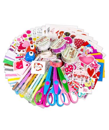 SICOHOME Scrapbooking Supplies Kit,Valentine's Day Scrapbooking Kit,Love Heart Sticker for Kids Adults,Love Craft Kit for Scrapbook Card Making Diary Planner Journal Classroom Craft Project