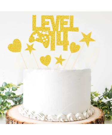 Mobile Stuff Video Game Level up Birthday Cake Topper - Level Up Birthday Cupcake Toppers Happy 15th Birthday 15 Year Old for Gamer Theme Party Decorations (Level 14)