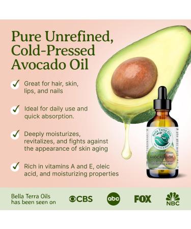 Bella Terra Avocado Oil 8 oz - Cold-Pressed Rich in Oleic Acid & B-Vitamins for Skin Care - Premium Natural Oil - Ships Internationally - Buy Online on GoSupps.com