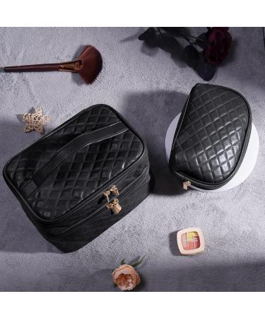 Maange Portable Travel Makeup Bag Set - 2 Pieces Waterproof PU Leather Cosmetic Bag for Women - Stylish & Multifunctional Black Bag - Buy Online on GoSupps.com