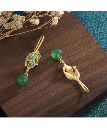 Antique Gold Plated Green Leaf Jade Bead Earrings for Women - EC107 | Stylish Accessories - Buy Online on GoSupps.com