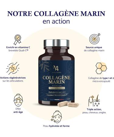 Collagene Marin + Acide Hyaluronique - Peau et Articulations - Enrichi en Vitamine C - Collag ne Premium Hydrolis Type 1 et 2-90 G lules - Fabriqu en France par Apyforme - Buy Online on GoSupps.com
