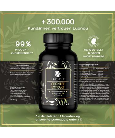 Luondu Green Tea Extract Capsules - High-Dose 2250mg | 90 Vegan Capsules with 339mg EGCG & 1125mg Polyphenols - Premium Quality Green Tea Supplement - Buy Online on GoSupps.com