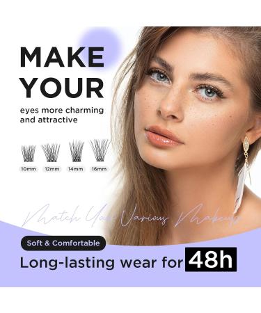 Beyelian C Curl Cluster Eyelashes - 48 PCs 0.07mm 10mm Individual Lashes DIY Extensions - Super Thin Black Band (Twin Flowers) - Buy Online on GoSupps.com