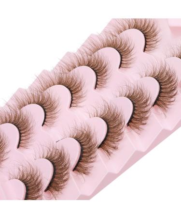 FANXITON Brown Fluffy Cat Eye Mink Lashes - Natural Look 15mm Wispy False Eyelashes, 7 Pairs Pack - Buy Online on GoSupps.com
